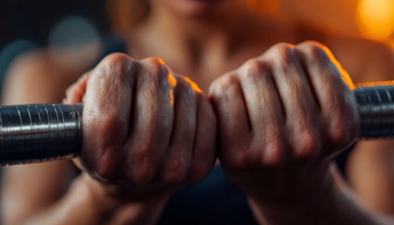 A close-up of a woman’s hands gripping a barbell, symbolizing weight lifting benefits for women.