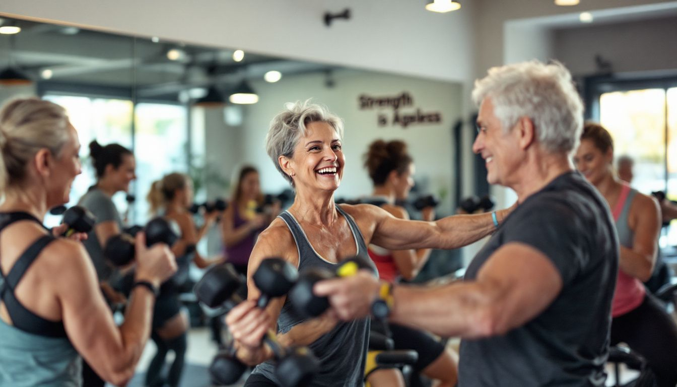 A group of older adults participating in a resistance training class to improve muscle strength.