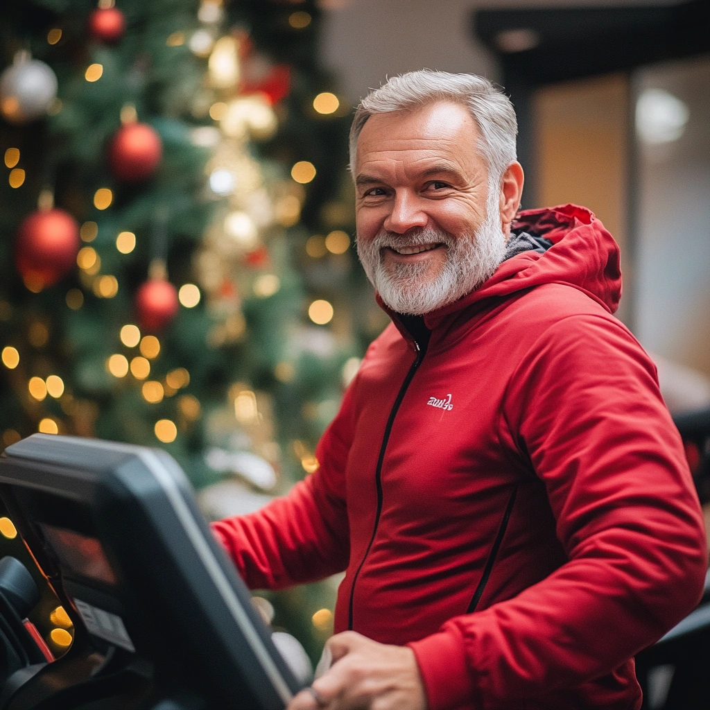 Seasonal photo of over 50's man on treadmill