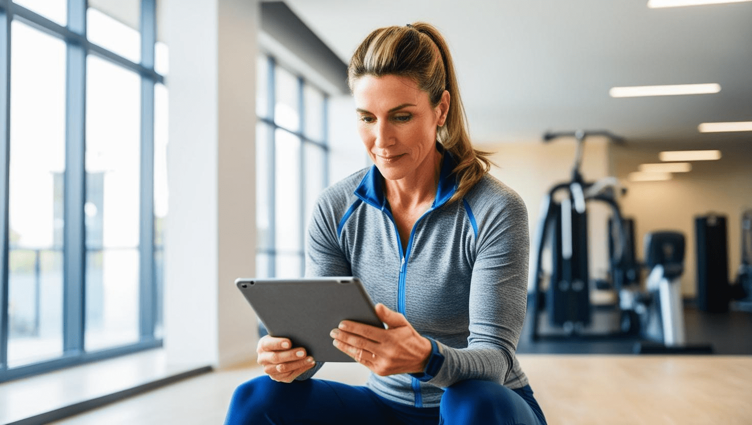 A Women checks her workout plan on her Ipad