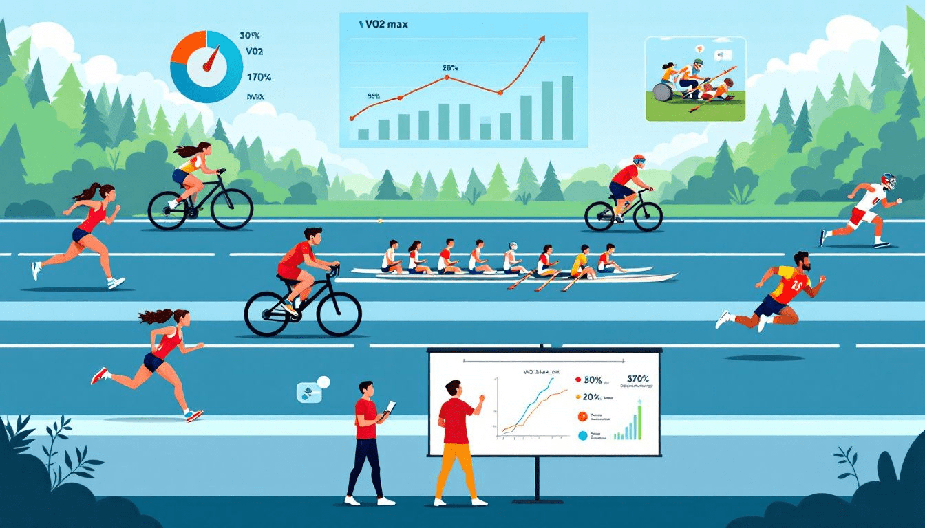 A group of athletes engaged in different forms of exercise, highlighting the benefits of VO2 max testing.