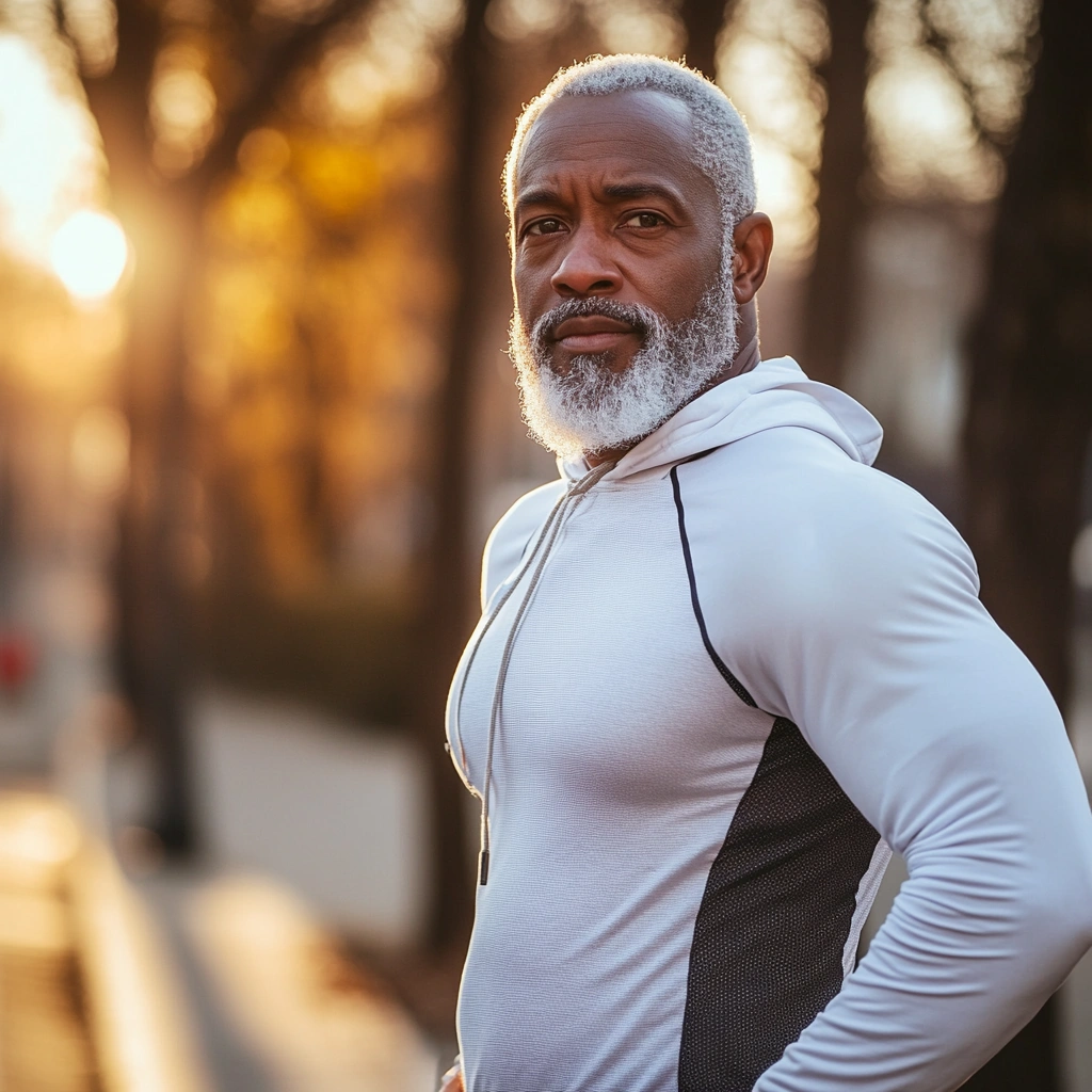 An over 50's man ready for a run in the park