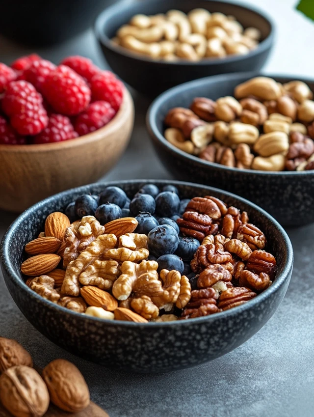 Bowls of nuts and berries - vegetarian diet